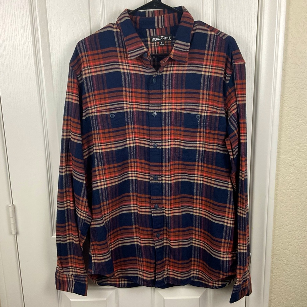 J.Crew Mercantile Men’s Orange BLue Flannel Button Up Long Sleeve Shirt, Size L